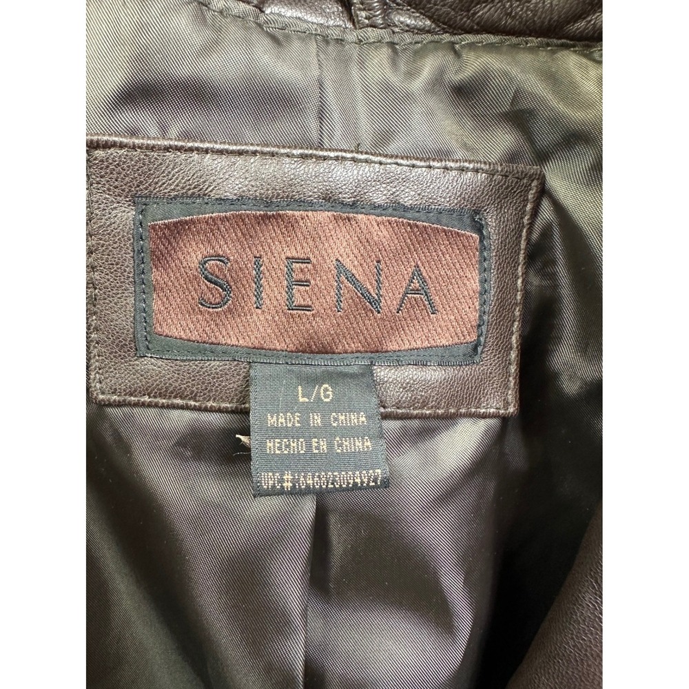 Siena Brown Leather Jacket Women's Large Button Front Tailored Blazer Coat L - Picture 3 of 10